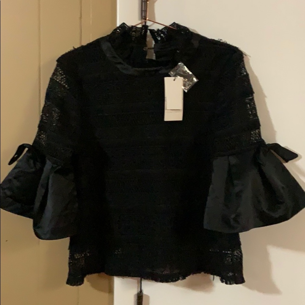 NWT Black crochet top with bell sleeves